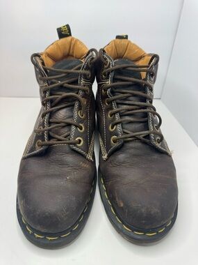 Dr Martens Men's Brown Leather Boots - Rugged Lace-Up Size 10